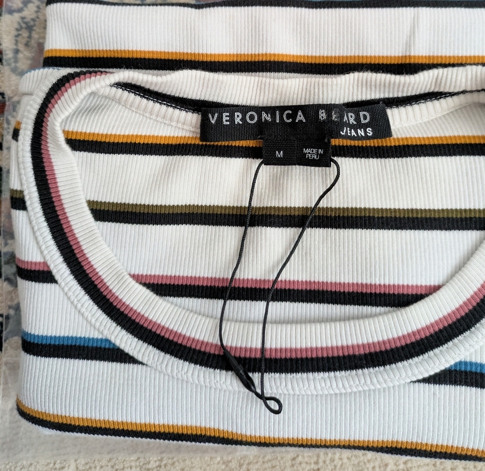 Veronica Beard Jeans Priscilla Striped Ruffle-Sleeve Top, Medium - Picture 5 of 7